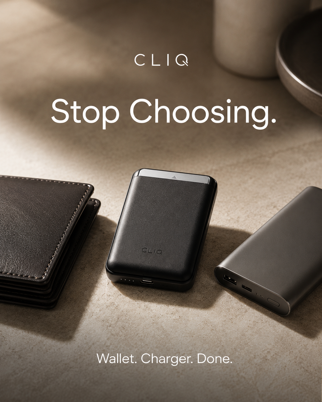 CLIQ concept campaign showing the combined cardholder and charger